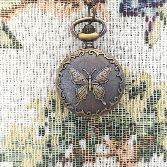 Butterfly Locket/Pocket Watch Vintage Look Bronze NWT - Picture 1 of 9